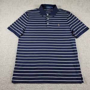 Polo Ralph Lauren Mens Navy White Striped Classic Fit Polo Shirt Size Medium